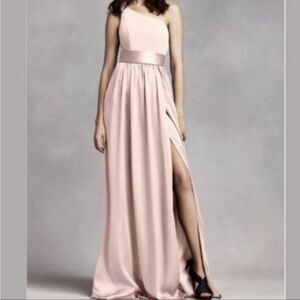 NWT Vera Wang White Dress One Shoulder Blush Pink Satin Formal Gown Size 10 NEW